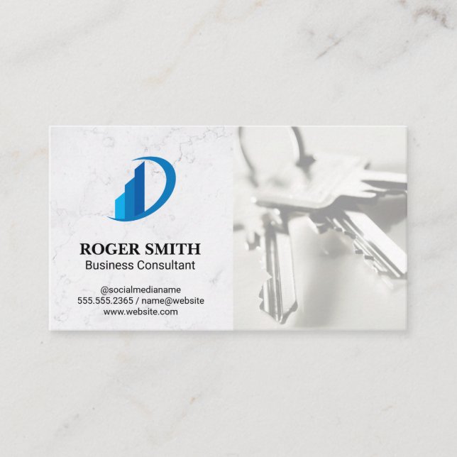 White Marble | House Icon | Keys Business Card (Front)