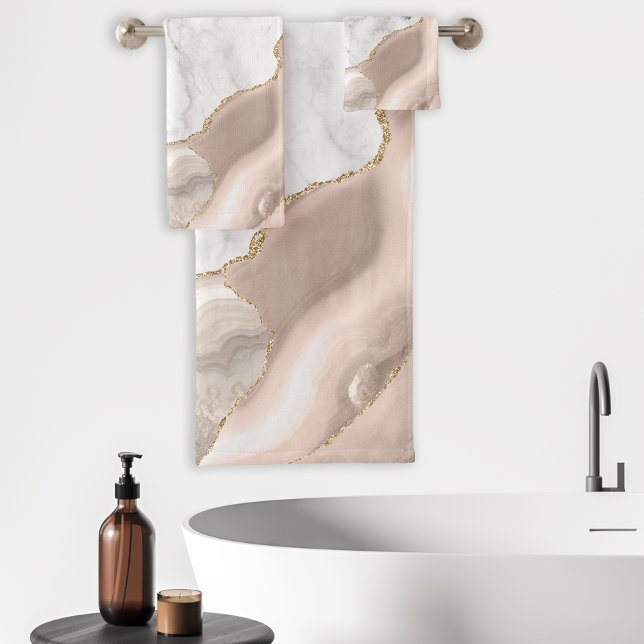 White Marble Ivory Beige Agate Gold Glitter Bath Towel Set (Creator Uploaded)