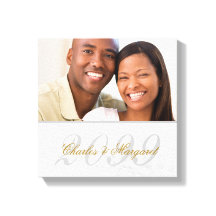 White Marble Look Anniversary Name SQUARE Photo