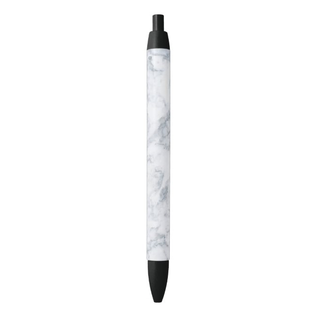 White Marble Look Black Ink Pen (Front Vertical)