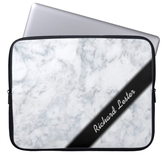 White Marble Look Laptop Sleeve (Front)