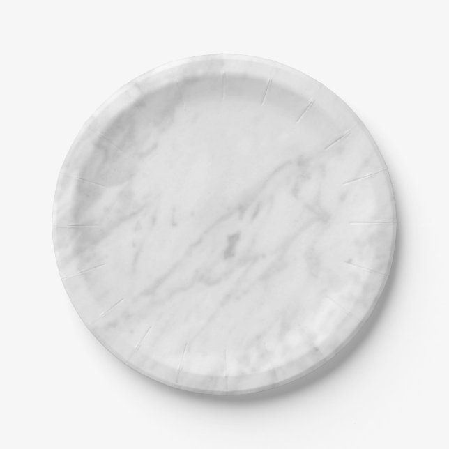 White Marble Look Paper Plate (Front)
