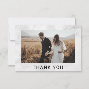 White Marble Minimalist Photo Wedding Thank You Card