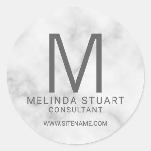 White Marble Modern Monogram Business Classic Rou Round Sticker