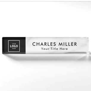White Marble Modern Professional business logo Nameplate