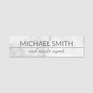 White marble Modern Professional Personalized Name Tag