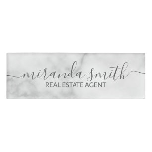 White Marble Modern Professional Personalized Name Tag