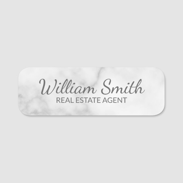 White Marble Modern Professional Personalized Name Tag (Front)