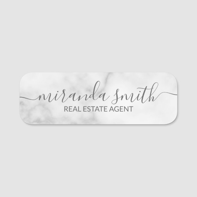 White Marble Modern Professional Personalized Name Tag (Front)