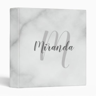 White Marble Modern Script Monogram and Name Binder