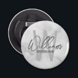 White Marble Modern Script Personalized Groomsmen Bottle Opener<br><div class="desc">Modern Minimalist Personalized Monogram and Name Gifts This design features personalized name in grey modern handwriting script font style and monogram in light grey modern sans serif font style as background, with title in grey modern sans serif font style, on white marble background. Also perfect for best man, maid of...</div>