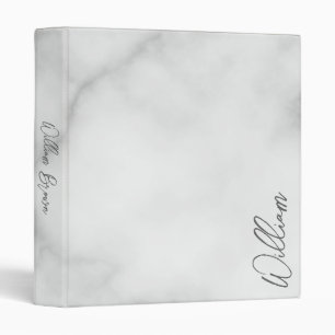 White Marble Modern Script Personalized Name Binder