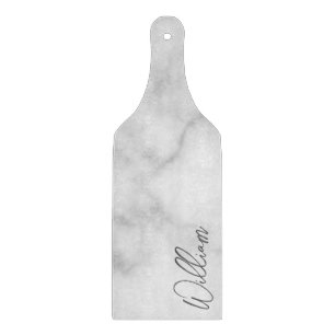 White Marble Modern Script Personalized Name Cutting Board