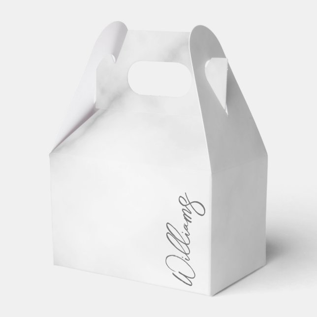 White Marble Modern Script Personalized Name Favor Box (Front Side)