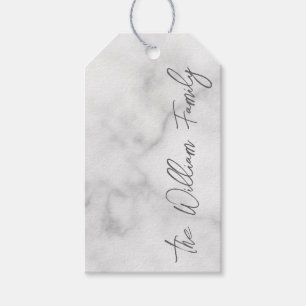 White Marble Modern Script Personalized Name Gift Tags