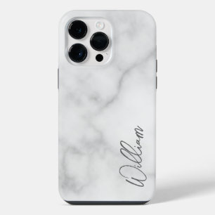 White Marble Modern Script Personalized Name iPhone 14 Pro Max Case
