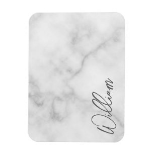 White Marble Modern Script Personalized Name Magnet