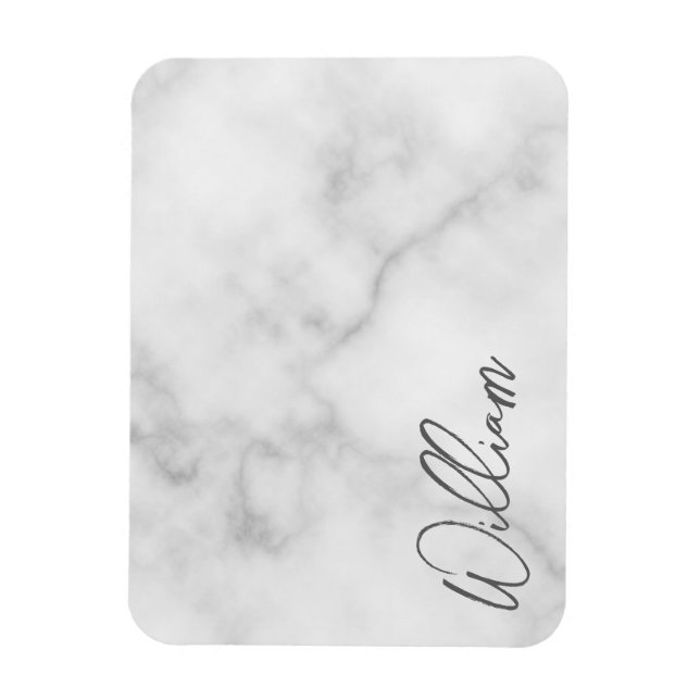 White Marble Modern Script Personalized Name Magnet (Vertical)