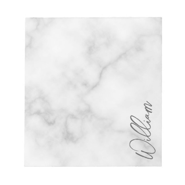 White Marble Modern Script Personalized Name Notepad (Front)