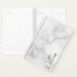 White Marble Modern Script Personalized Name Planner<br><div class="desc">Modern Minimalist Personalized Name Gifts
This design features personalized name in grey modern handwriting script font on white marble background.</div>
