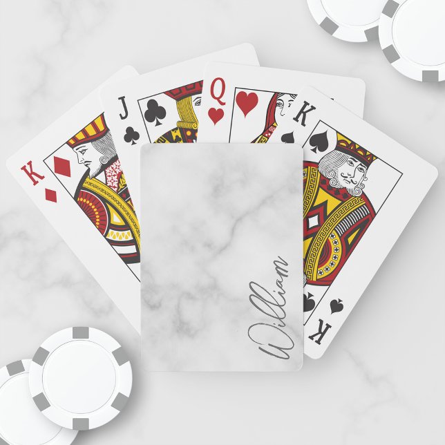 White Marble Modern Script Personalized Name Playing Cards (Creator Uploaded)