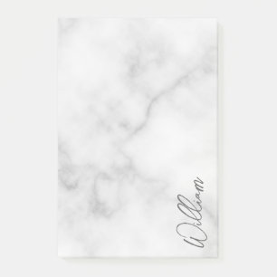 White Marble Modern Script Personalized Name Post-it Notes