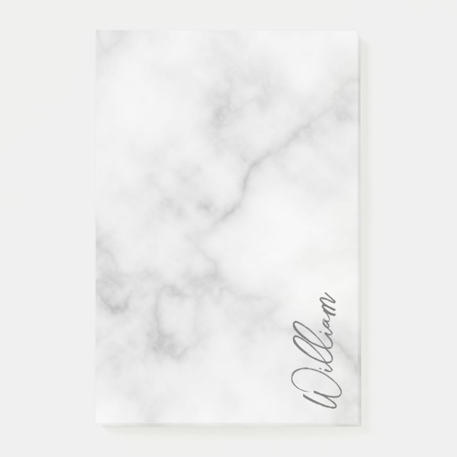 White Marble Modern Script Personalized Name Post-it Notes (Front)