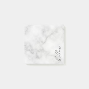 White Marble Modern Script Personalized Name Post-it Notes