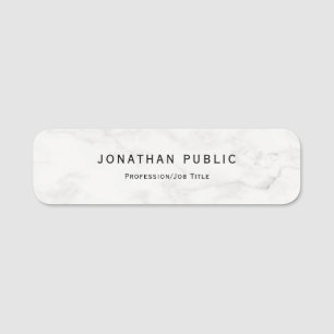 White Marble Modern Simple Template Elegant Name Tag