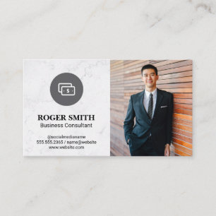White Marble   Money Icon Business Card