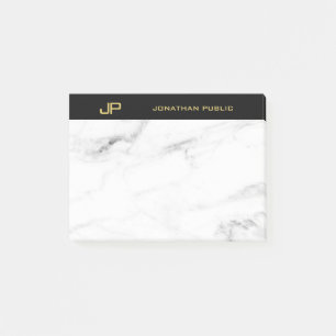 White Marble Monogram Gold Text Elegant Template Post-it Notes