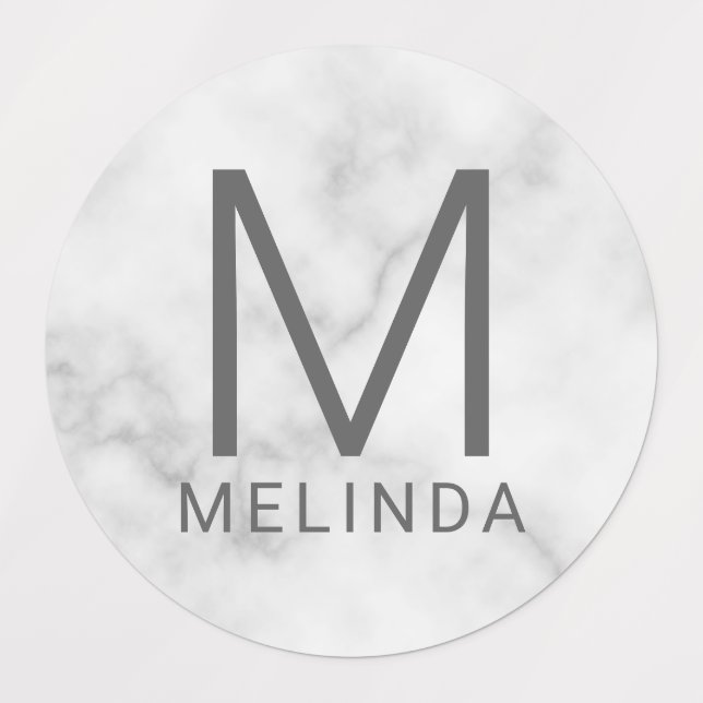 White Marble Monogram Minimalist Labels (Design 1)
