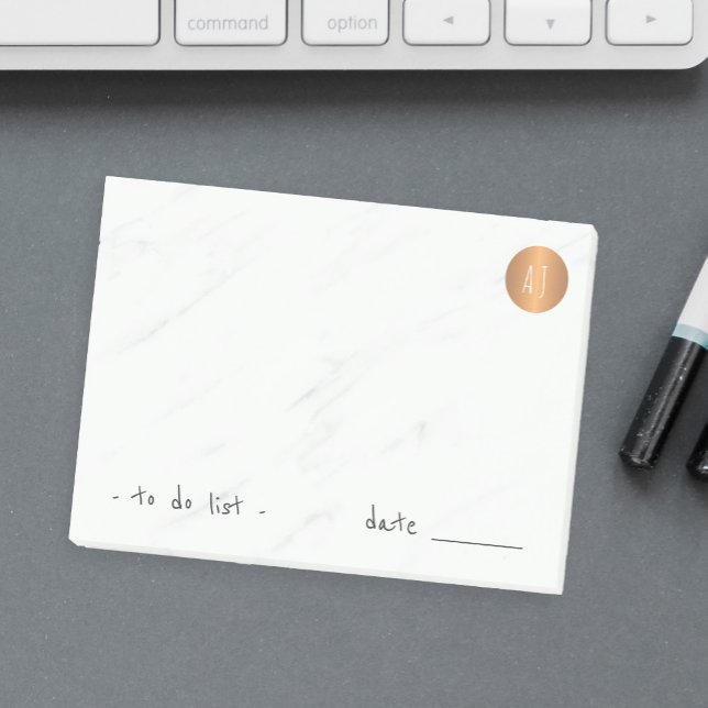 White marble monogrammed copper circle classy post-it notes (Creator Uploaded)