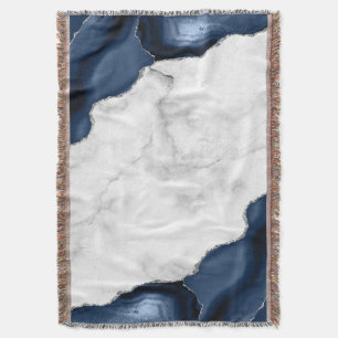 White Marble Navy Blue Agate Silver Throw Blanket