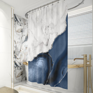 White Marble Navy Blue Silver Agate