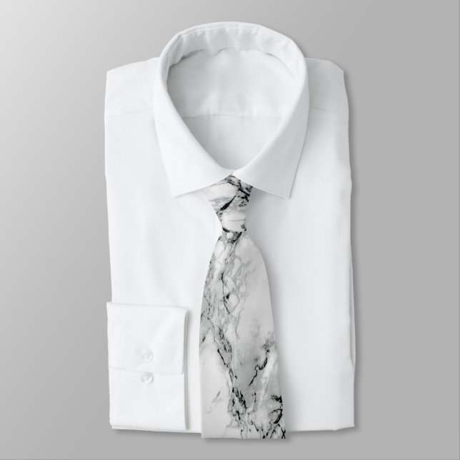 White Marble Neck Tie (Tied)