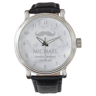 White Marble Personalised Groomsman  Watch