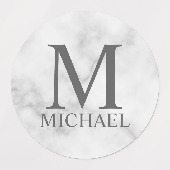 White Marble Personalized Monogram and Name (Design 1)