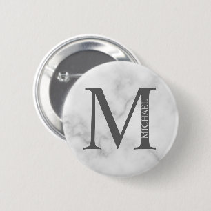 White Marble Personalized Monogram and Name 2 Inch Round Button