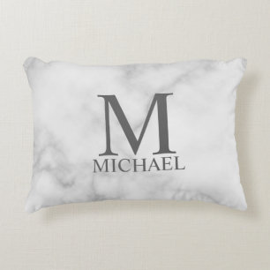 White Marble Personalized Monogram and Name Accent Pillow