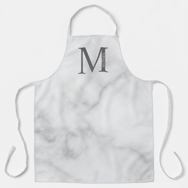 White Marble Personalized Monogram and Name Apron (Front)