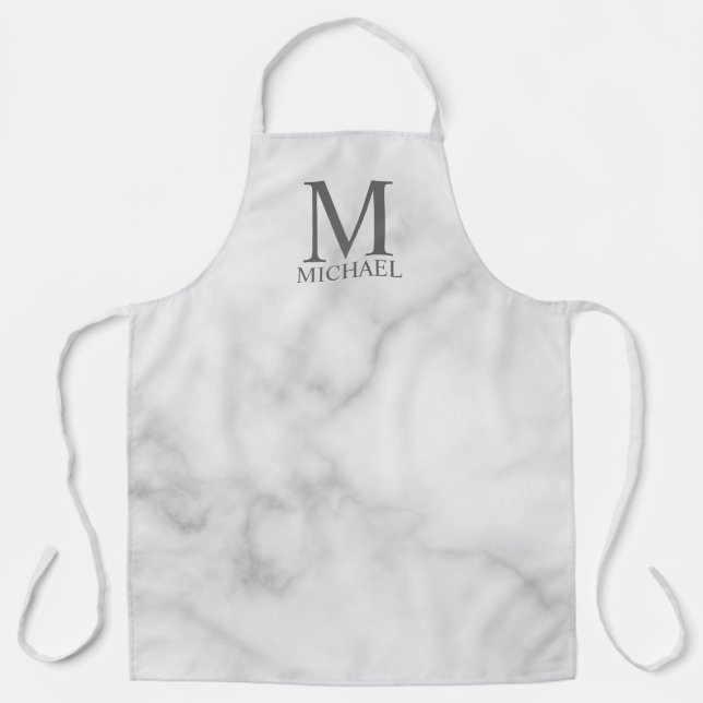 White Marble Personalized Monogram and Name Apron (Front)