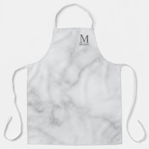 White Marble Personalized Monogram and Name  Apron