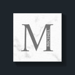 White Marble Personalized Monogram and Name Canvas Print<br><div class="desc">Personalized Monogram and Name Design
features personalized monogram and name in classic serif font style.

Perfect as home decors,  housewarming gifts,  holiday gifts for family,  newlyweds and more.</div>