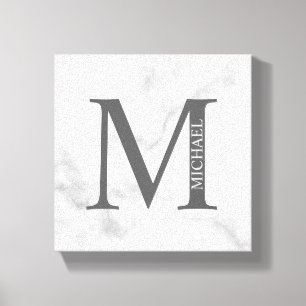 White Marble Personalized Monogram and Name Canvas Print
