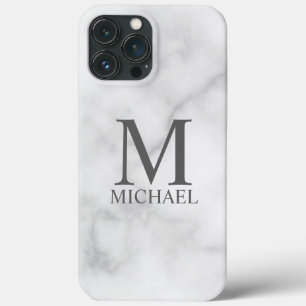 White Marble Personalized Monogram and Name  iPhone 13 Pro Max Case