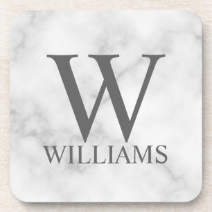 White Marble Personalized Monogram and Name Coaster