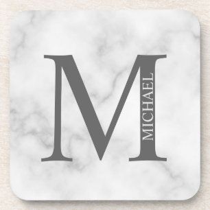 White Marble Personalized Monogram and Name Coaster