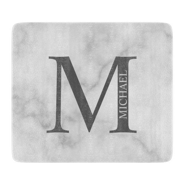 White Marble Personalized Monogram and Name Cutting Board (Front)