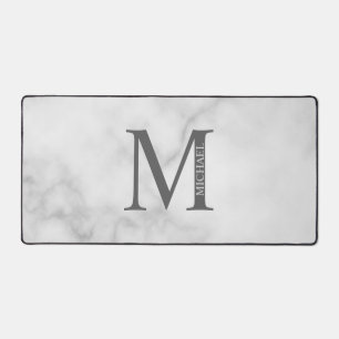 White Marble Personalized Monogram and Name Desk Mat